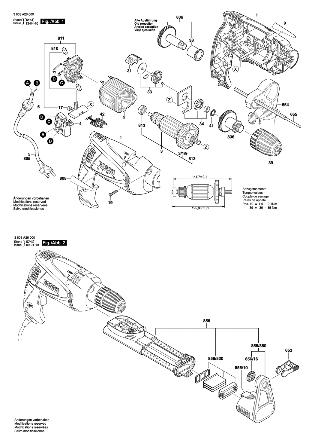 Bosch PSB 550 RE / 3603A26001 / EU 230 Volt Spare Parts