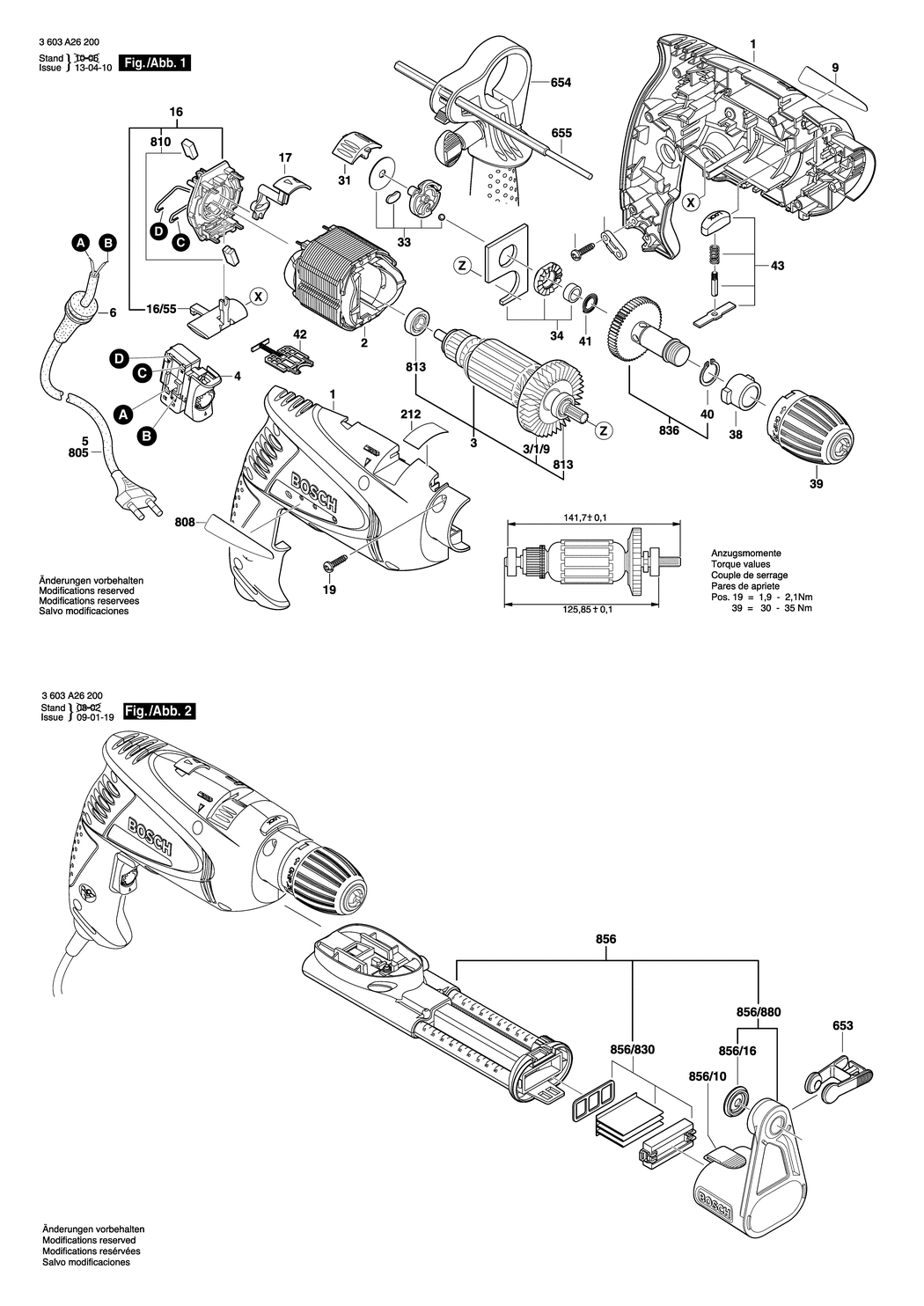 Bosch PSB 650 RE / 3603A26230 / CH 230 Volt Spare Parts