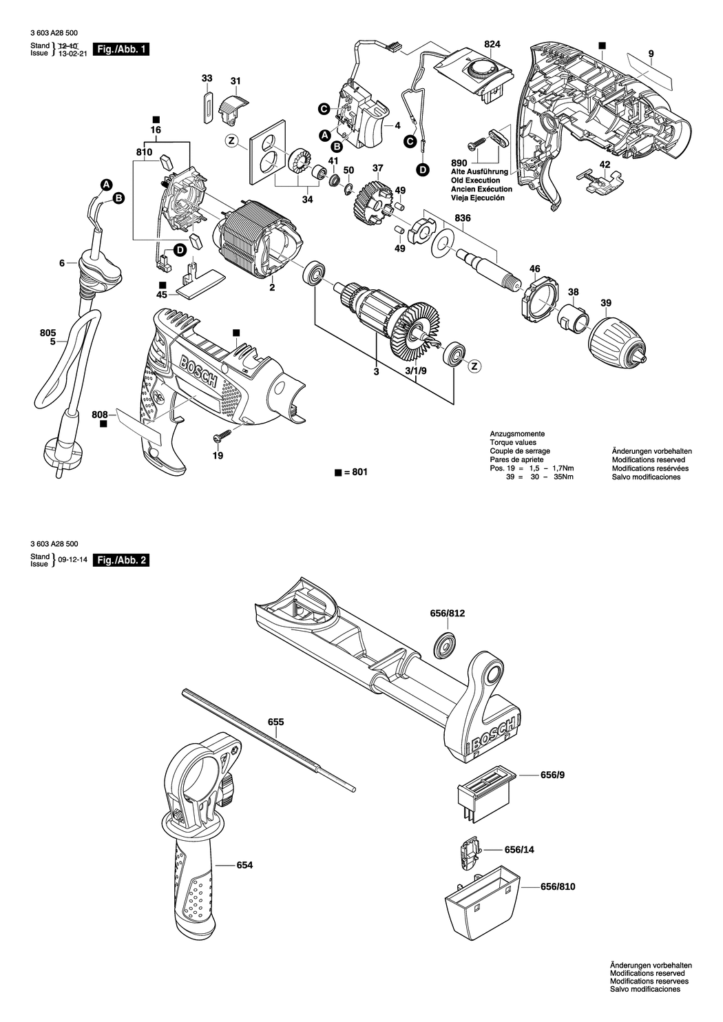 Bosch PSB 750 RCE / 3603A28530 / CH 230 Volt Spare Parts