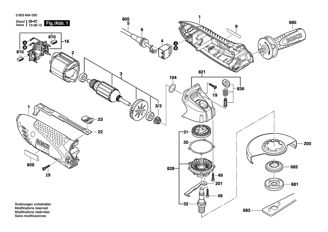 Bosch PWS 750-125 / 3603A64130 / CH 230 Volt Spare Parts