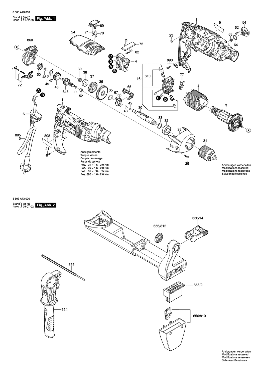 Bosch PSB 850-2 RE / 3603A73000 / EU 230 Volt Spare Parts