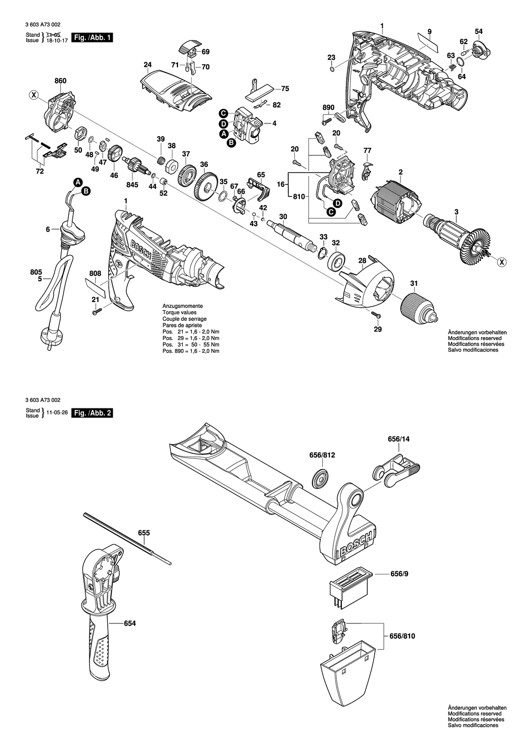 Bosch PSB 850-2 RE / 3603A73003 / EU 230 Volt Spare Parts