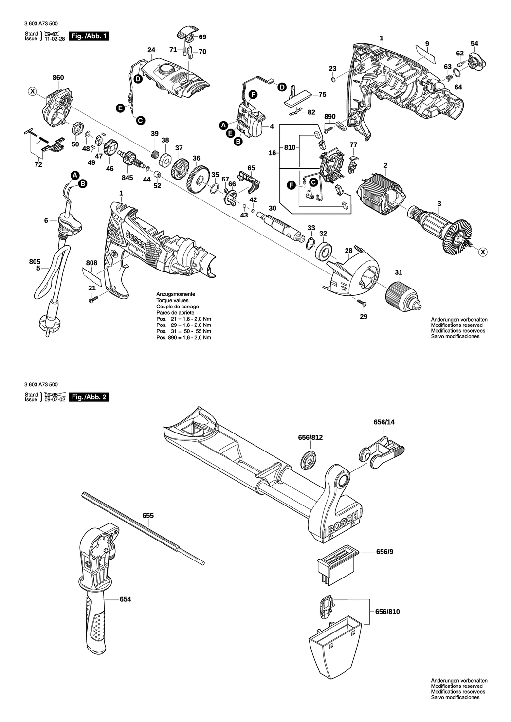 Bosch PSB 1000-2RCE / 3603A73500 / EU 230 Volt Spare Parts