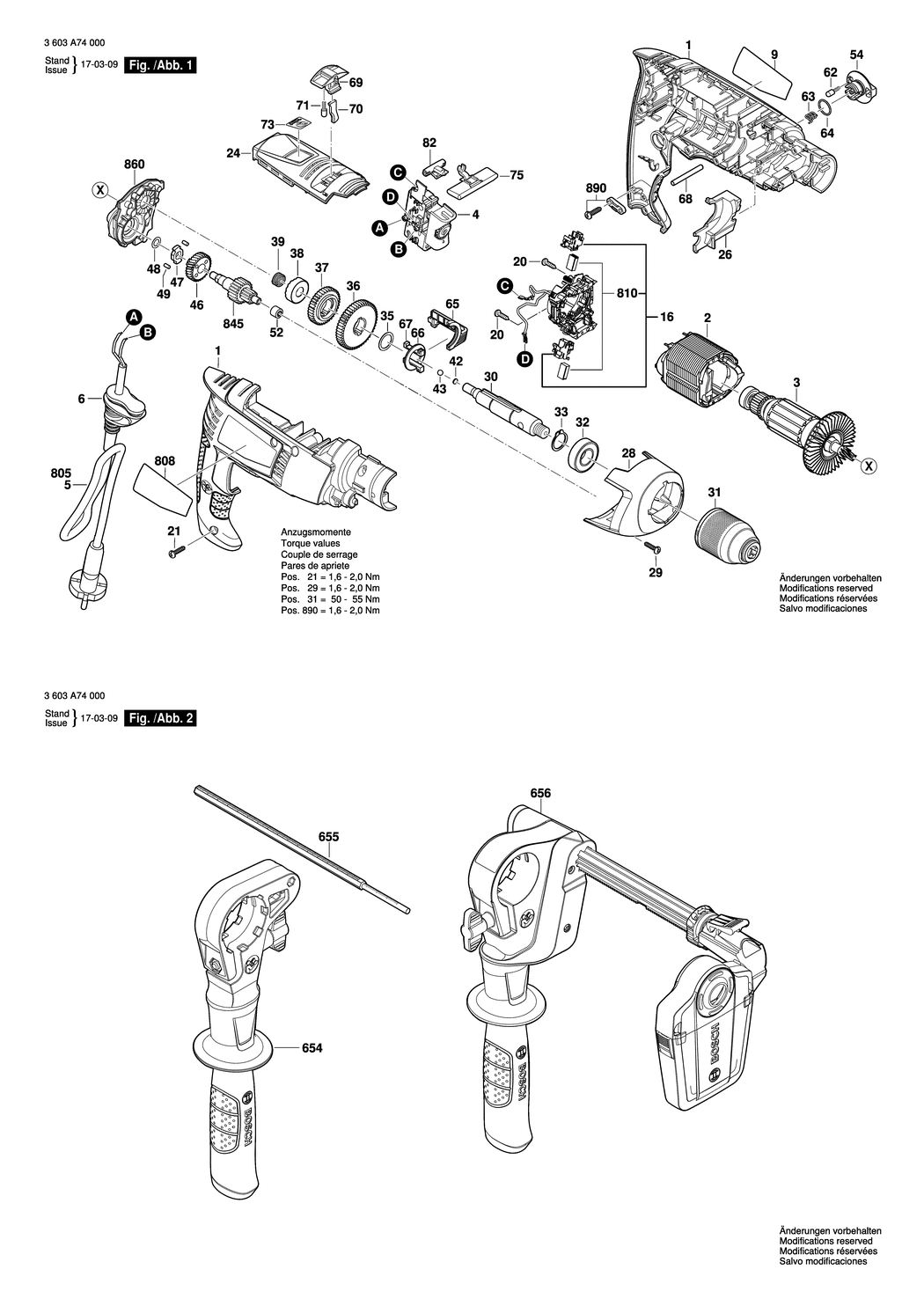 Bosch AdvabcedImpact 900 / 3603A74030 / CH 230 Volt Spare Parts