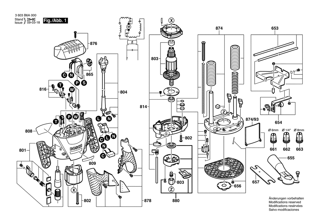 Bosch POF 1100 AE / 3603B6A000 / EU 230 Volt Spare Parts