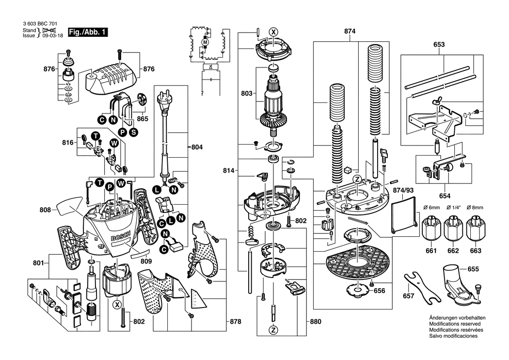 Bosch POF 1400 ACE / 3603B6C731 / CH 230 Volt Spare Parts