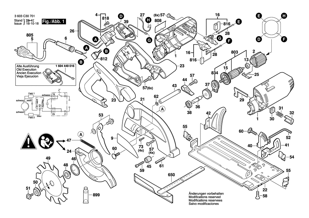 Bosch PKS 54 CE / 3603C30731 / CH 230 Volt Spare Parts