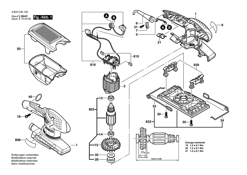 Bosch PSS 190 AC / 3603C40101 / EU 230 Volt Spare Parts