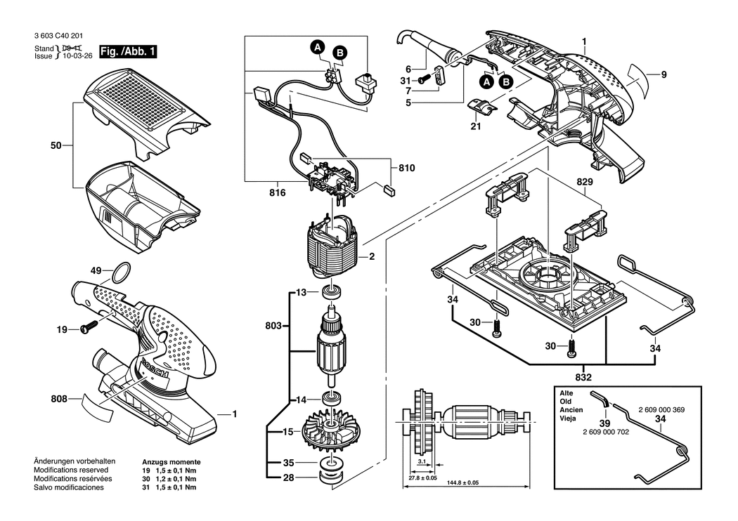 Bosch PSS 250 A / 3603C40201 / --- 230 Volt Spare Parts