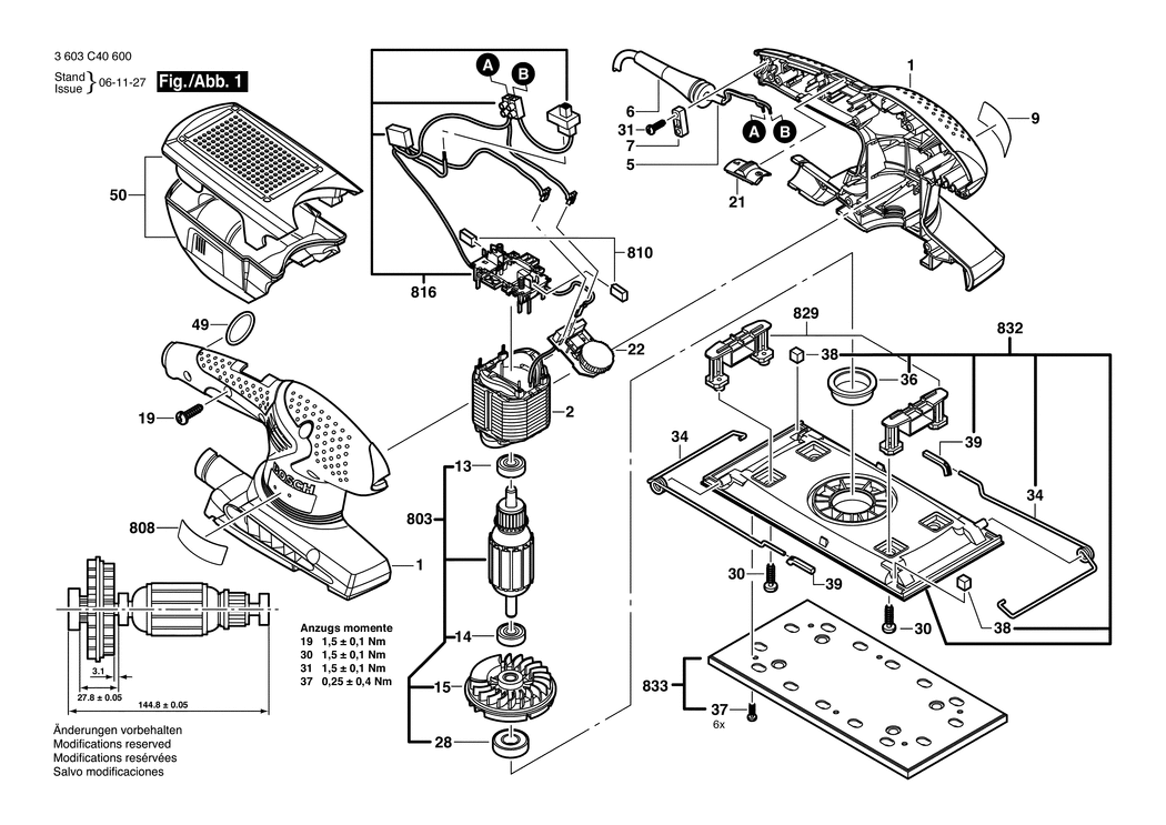 Bosch PSS 280 A / 3603C40600 / EU 230 Volt Spare Parts