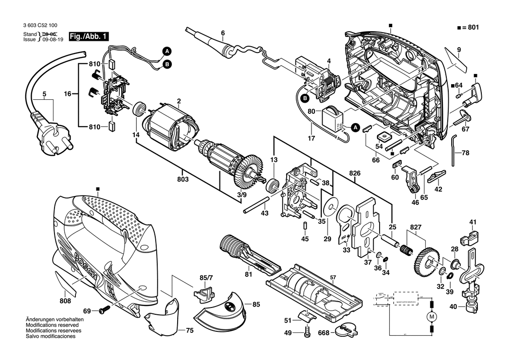 Bosch PST 800 PEL / 3603C52170 / GB 230 Volt Spare Parts