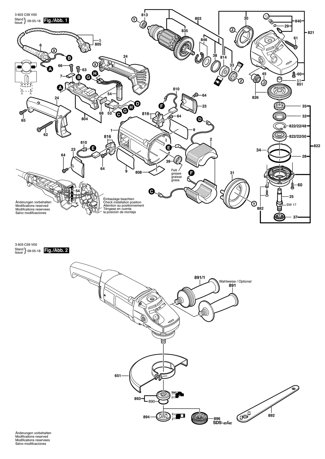 Bosch PWS 20-230 J / 3603C59V00 / EU 230 Volt Spare Parts