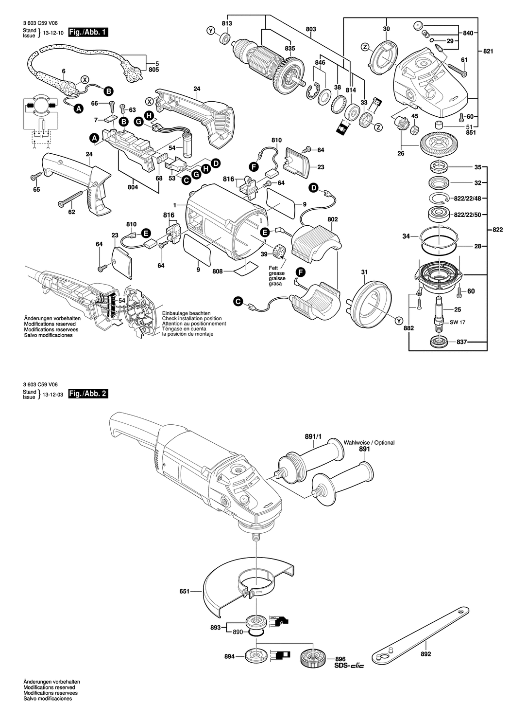 Bosch PWS 20-230 J / 3603C59V36 / CH 230 Volt Spare Parts