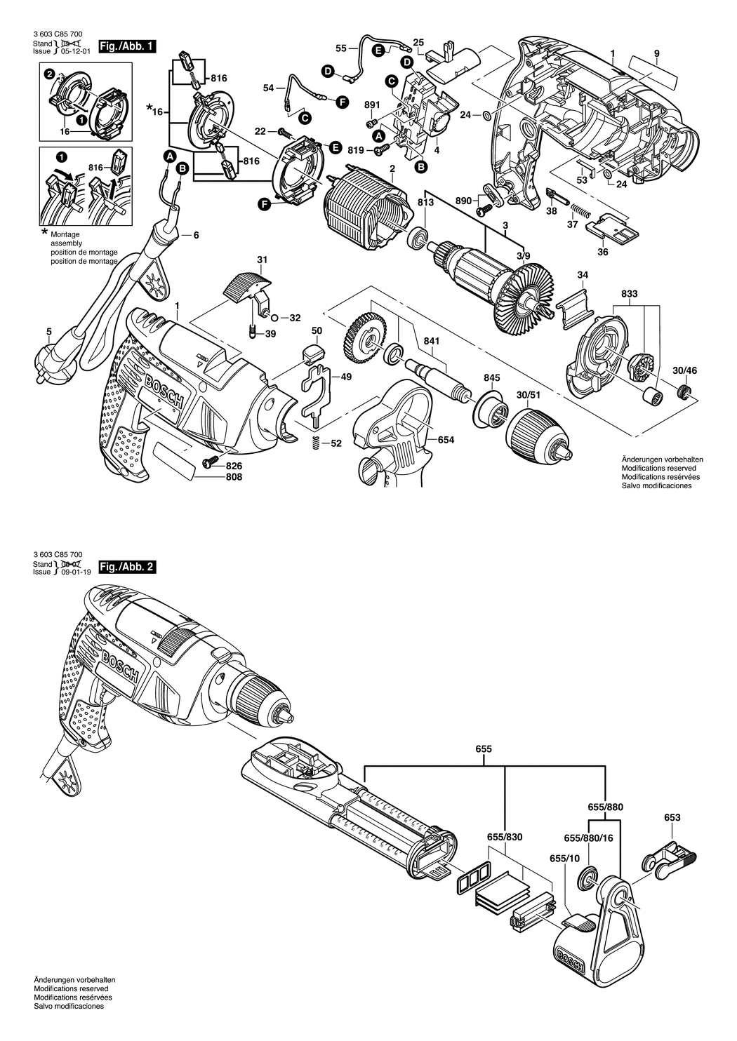 Bosch PSB 650 RA / 3603C85730 / CH 230 Volt Spare Parts