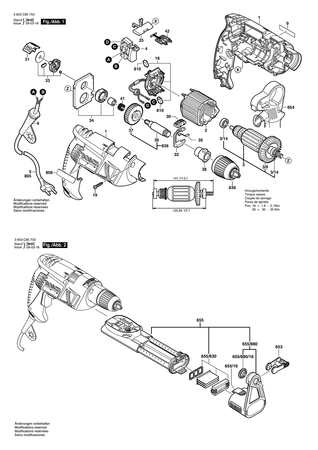 Bosch PSB 650 RA / 3603C85732 / CH 230 Volt Spare Parts