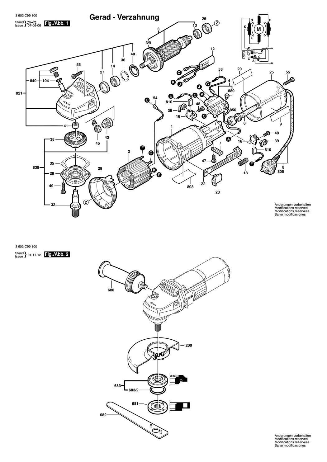 Bosch PWS 600 / 3603C99130 / CH 230 Volt Spare Parts