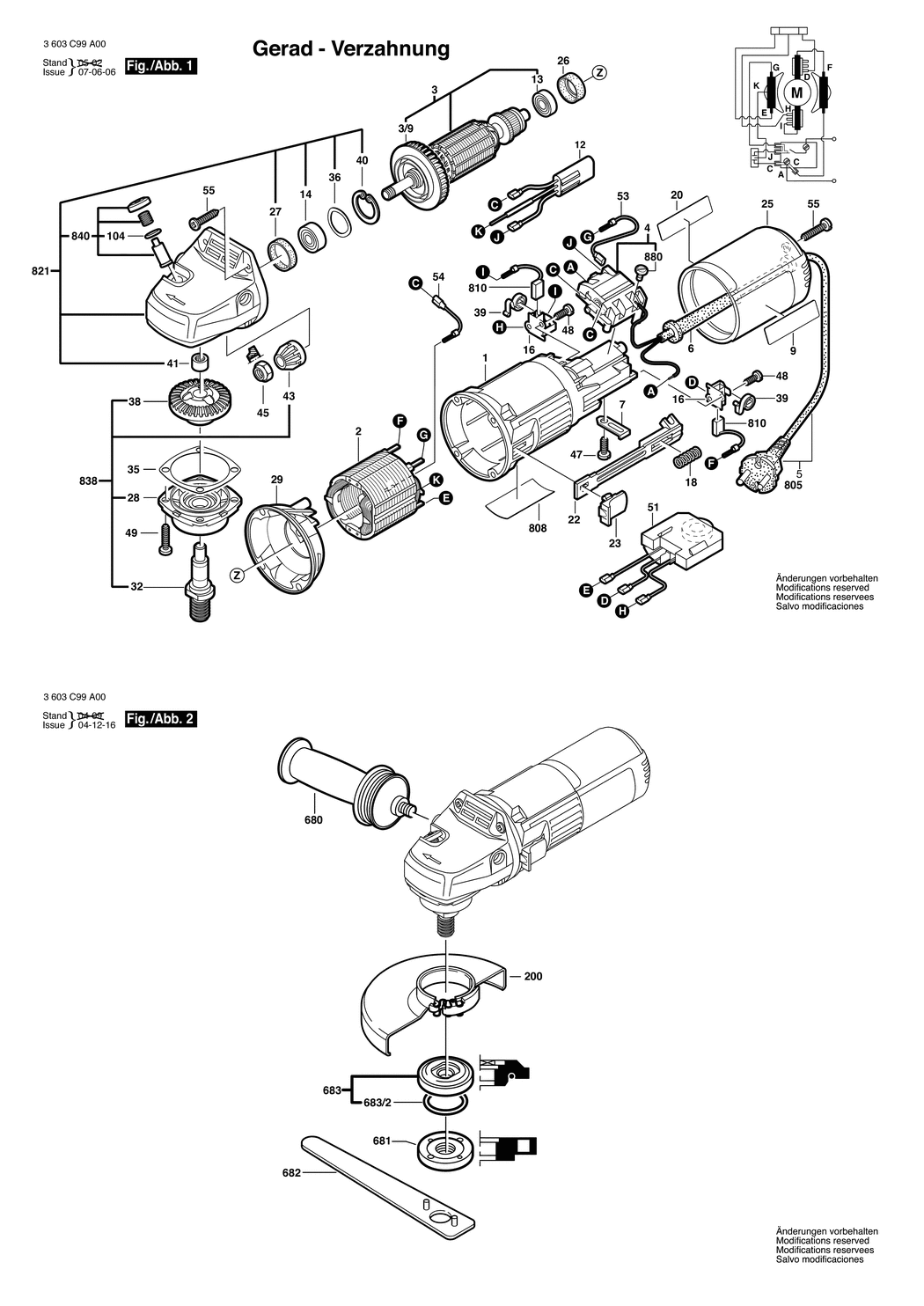 Bosch PWS 850 CE / 3603C99930 / CH 230 Volt Spare Parts