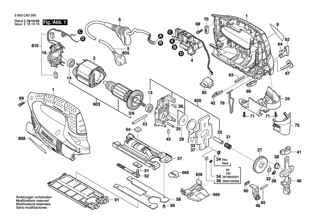 Bosch PST 1000 PEL / 3603CA0330 / CH 230 Volt Spare Parts