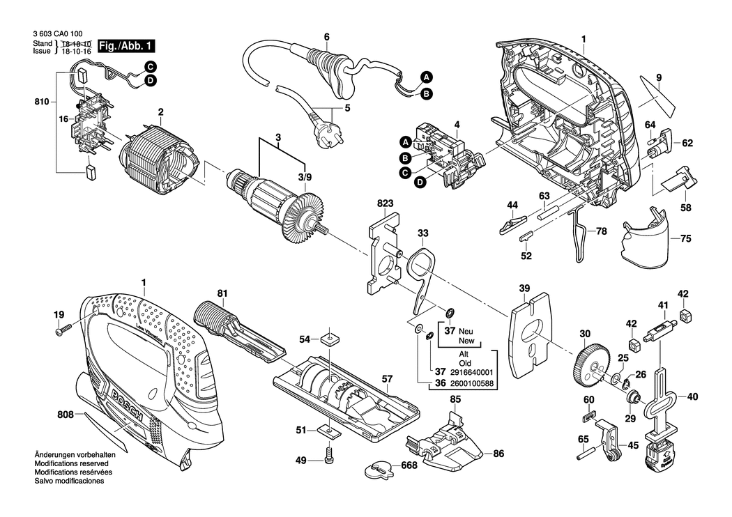 Bosch PST 750 PE / 3603CA0501 / EU 230 Volt Spare Parts