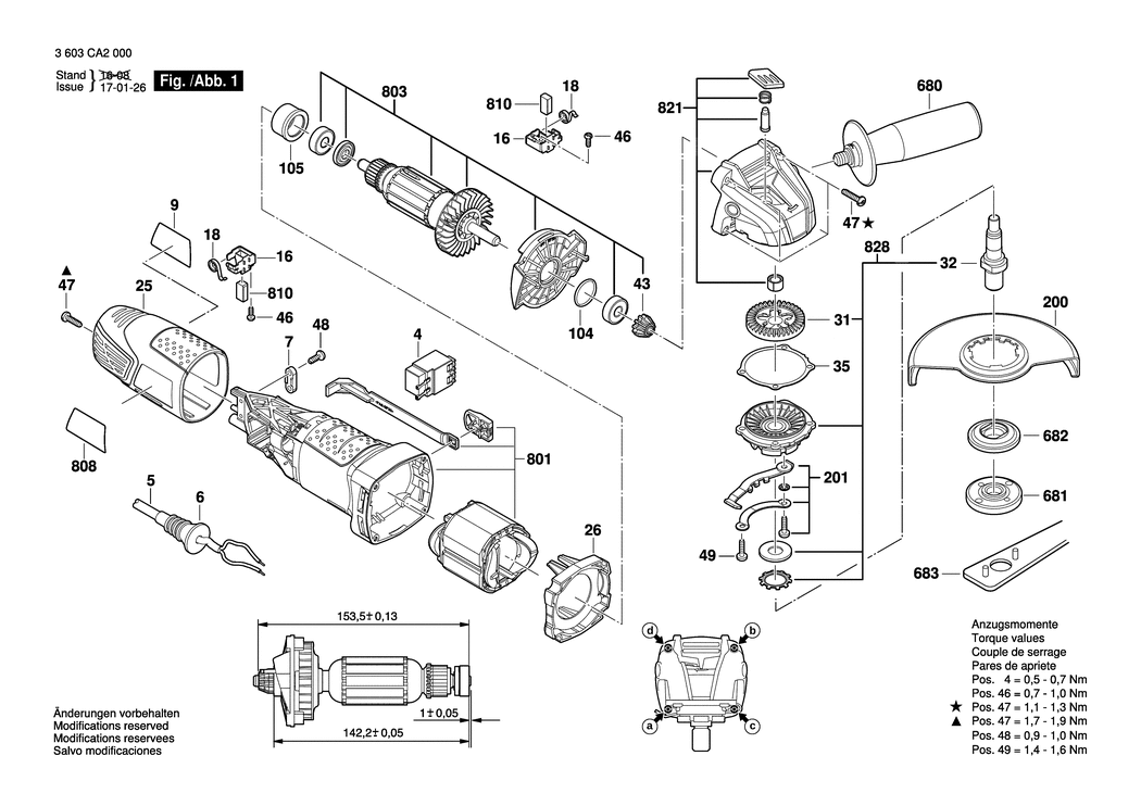 Bosch PWS 700-115 / 3603CA2000 / EU 230 Volt Spare Parts