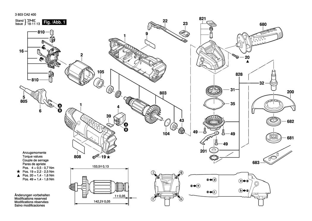 Bosch PWS 750-115 / 3603CA2430 / CH 230 Volt Spare Parts