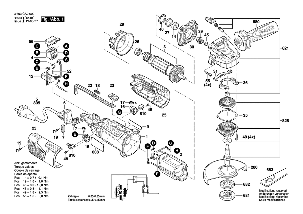 Bosch PWS 1000-125 / 3603CA2630 / CH 230 Volt Spare Parts