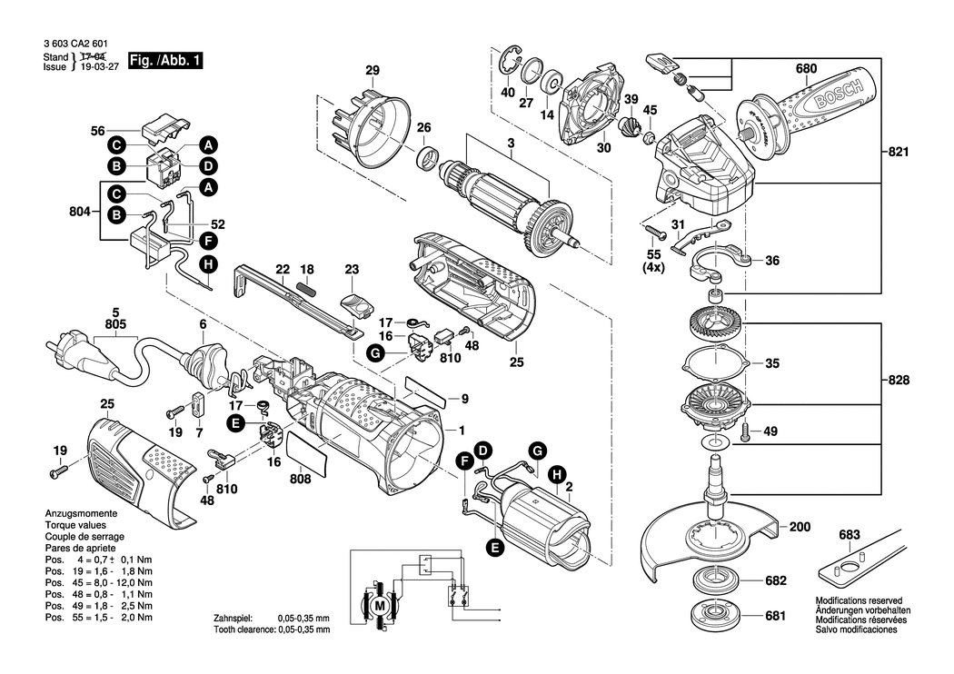 Bosch PWS 1000-125 / 3603CA2631 / CH 230 Volt Spare Parts