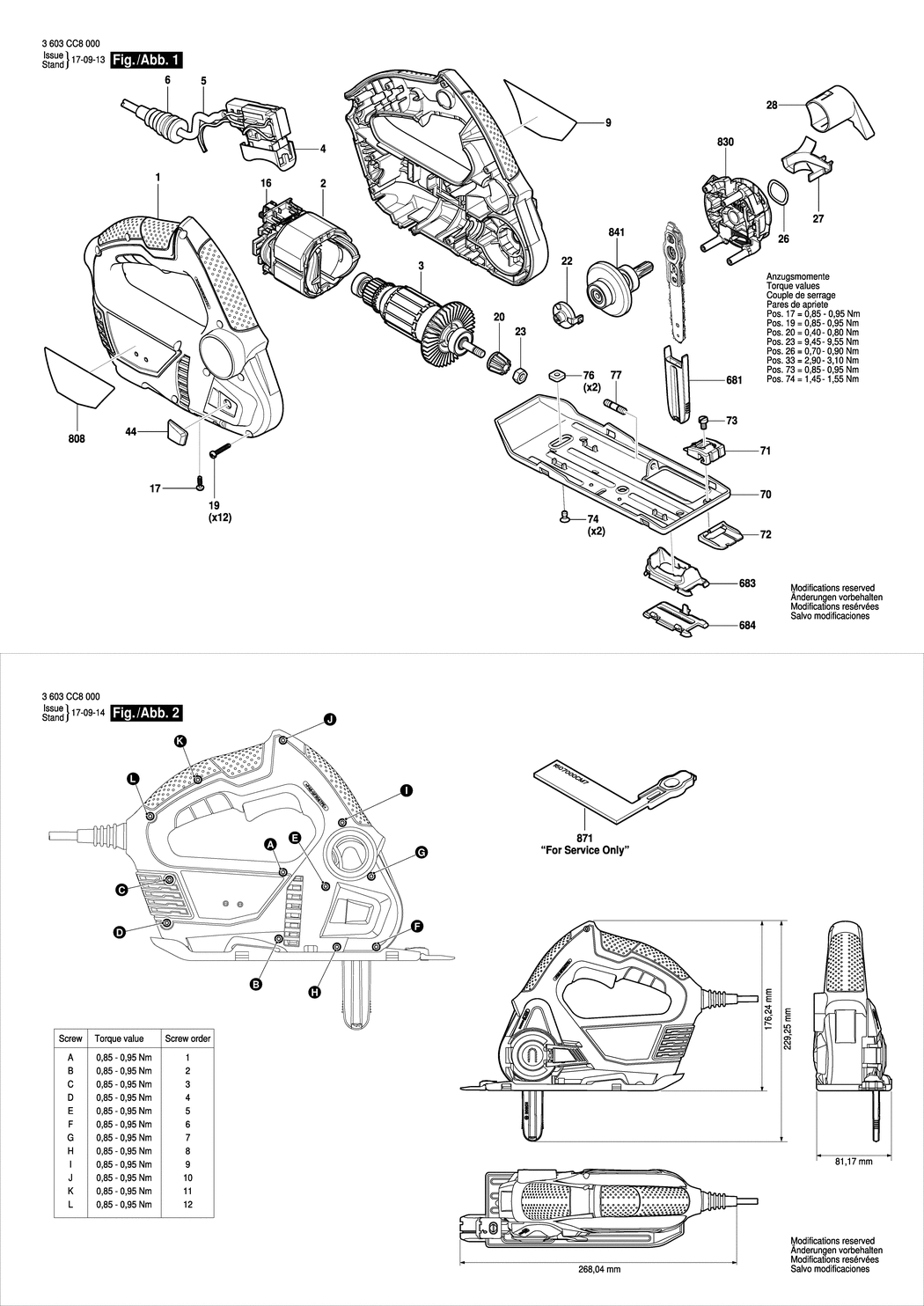 Bosch EasyCut 50 / 3603CC8030 / CH 230 Volt Spare Parts