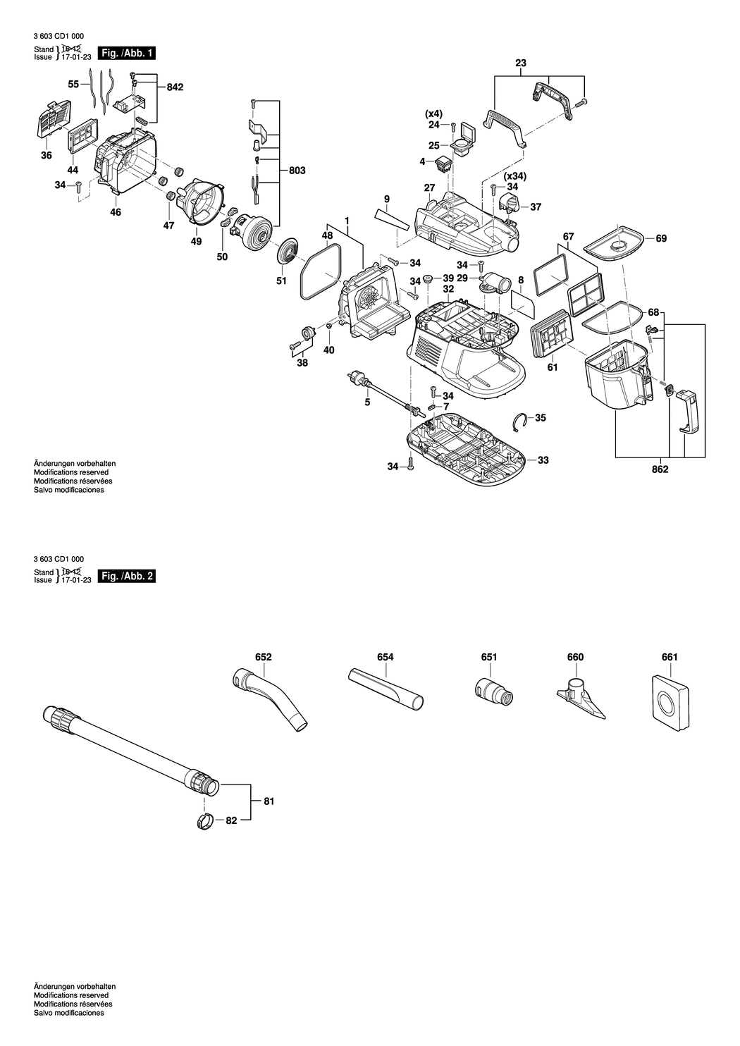 Bosch Easy Vac 3 / 3603CD1030 / CH 230 Volt Spare Parts