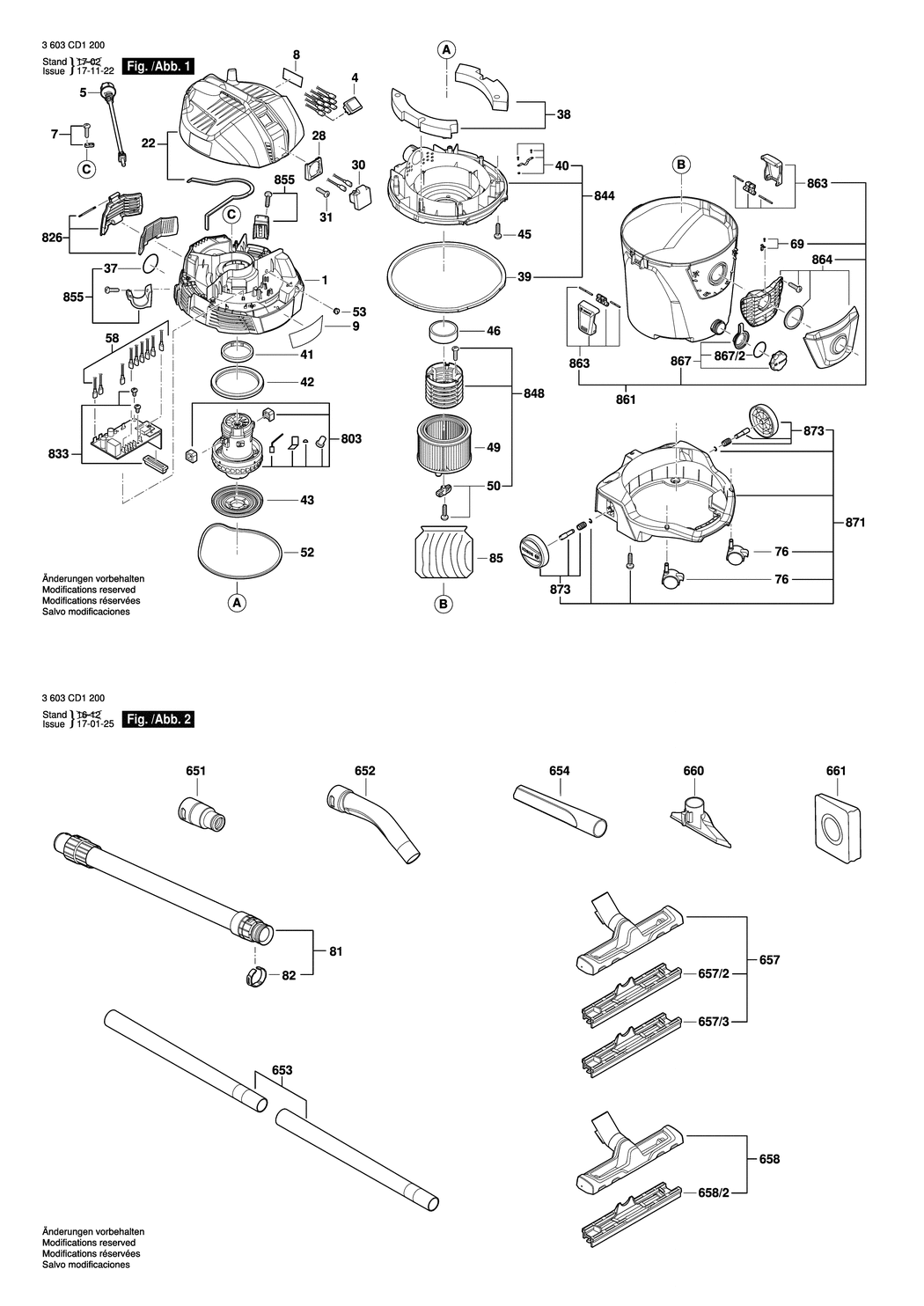 Bosch AdvancedVac 20 / 3603CD1270 / GB 230 Volt Spare Parts