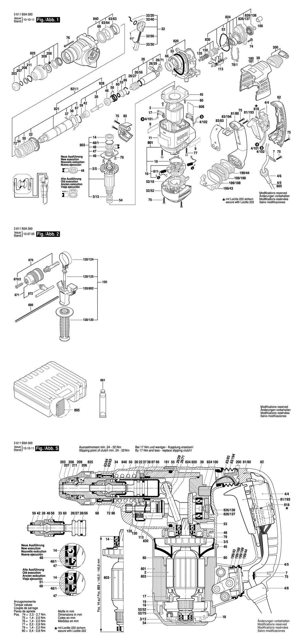 Bosch GBH 3-28 DRE / 3611B3A000 / EU 230 Volt Spare Parts