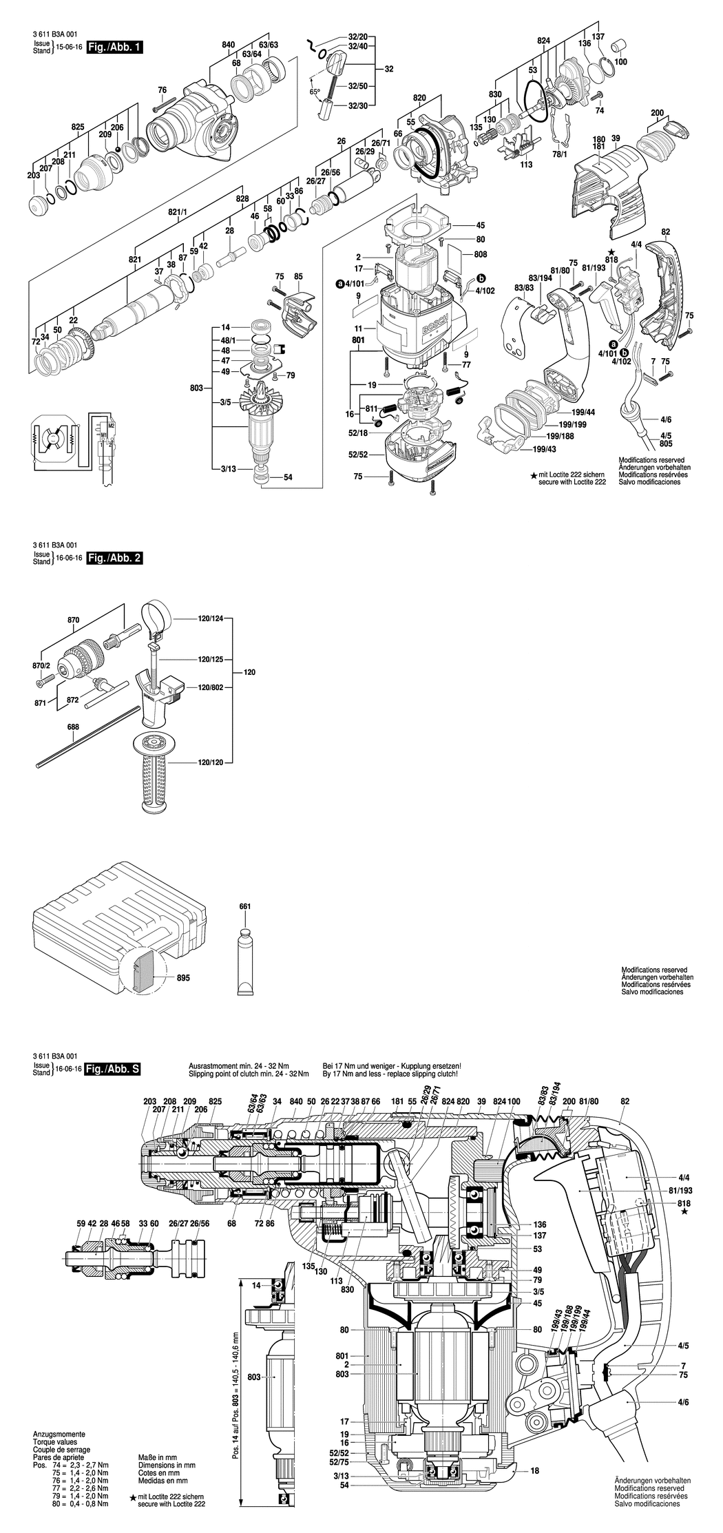 Bosch GBH 3-28 DRE / 3611B3A041 / --- 240 Volt Spare Parts