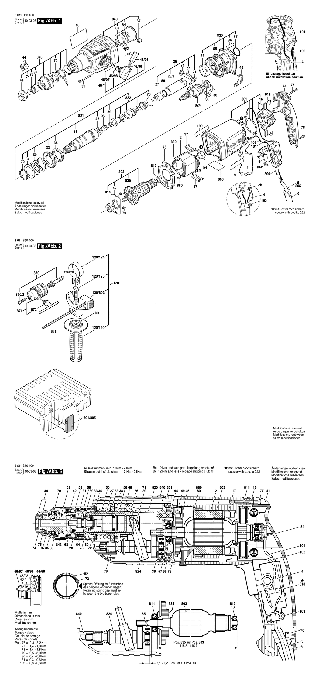 Bosch GBH 2-23 RE / 3611B50400 / EU 230 Volt Spare Parts