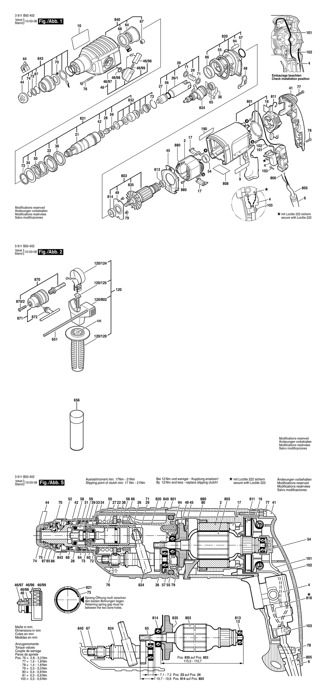 Bosch H 22-SLE / 3611B50402 / EU 230 Volt Spare Parts