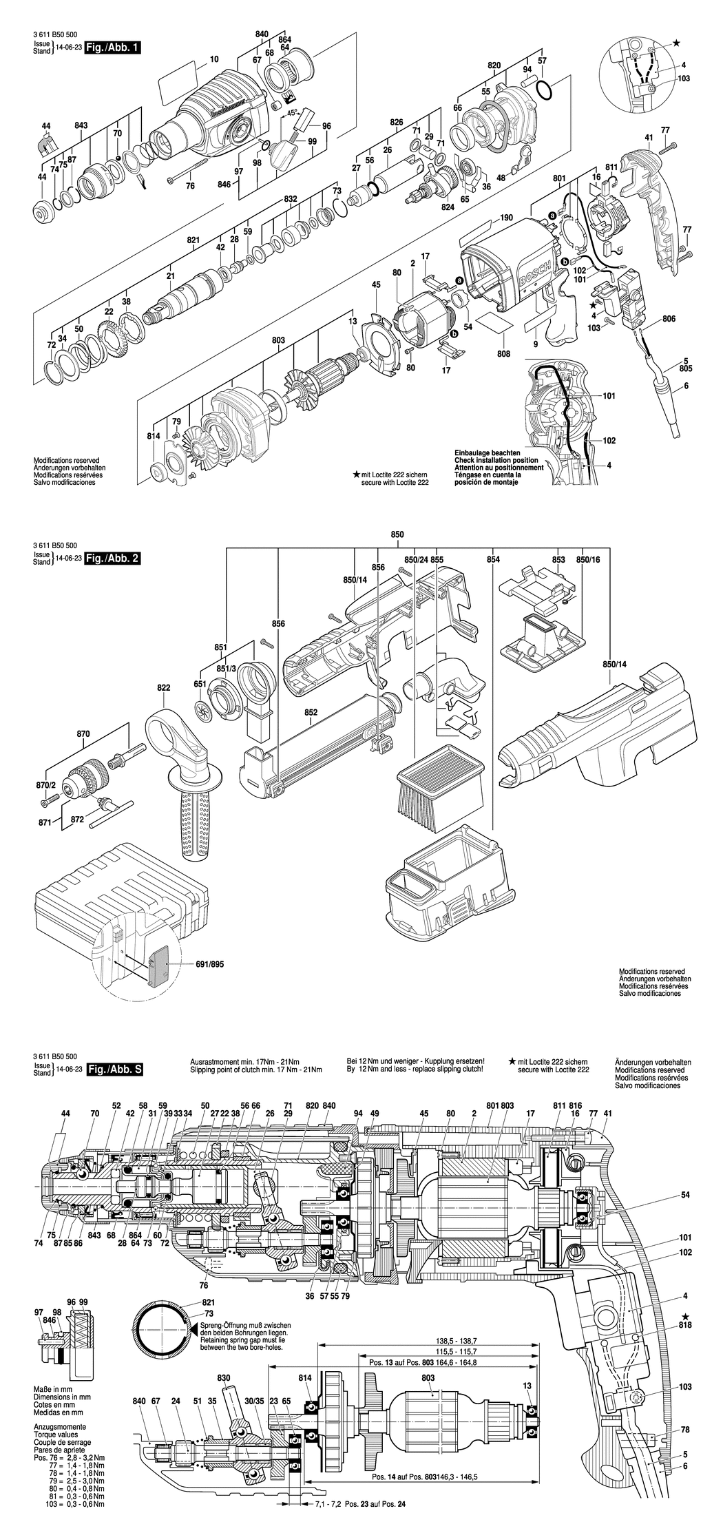 Bosch GBH 2-23 REA / 3611B50500 / EU 230 Volt Spare Parts