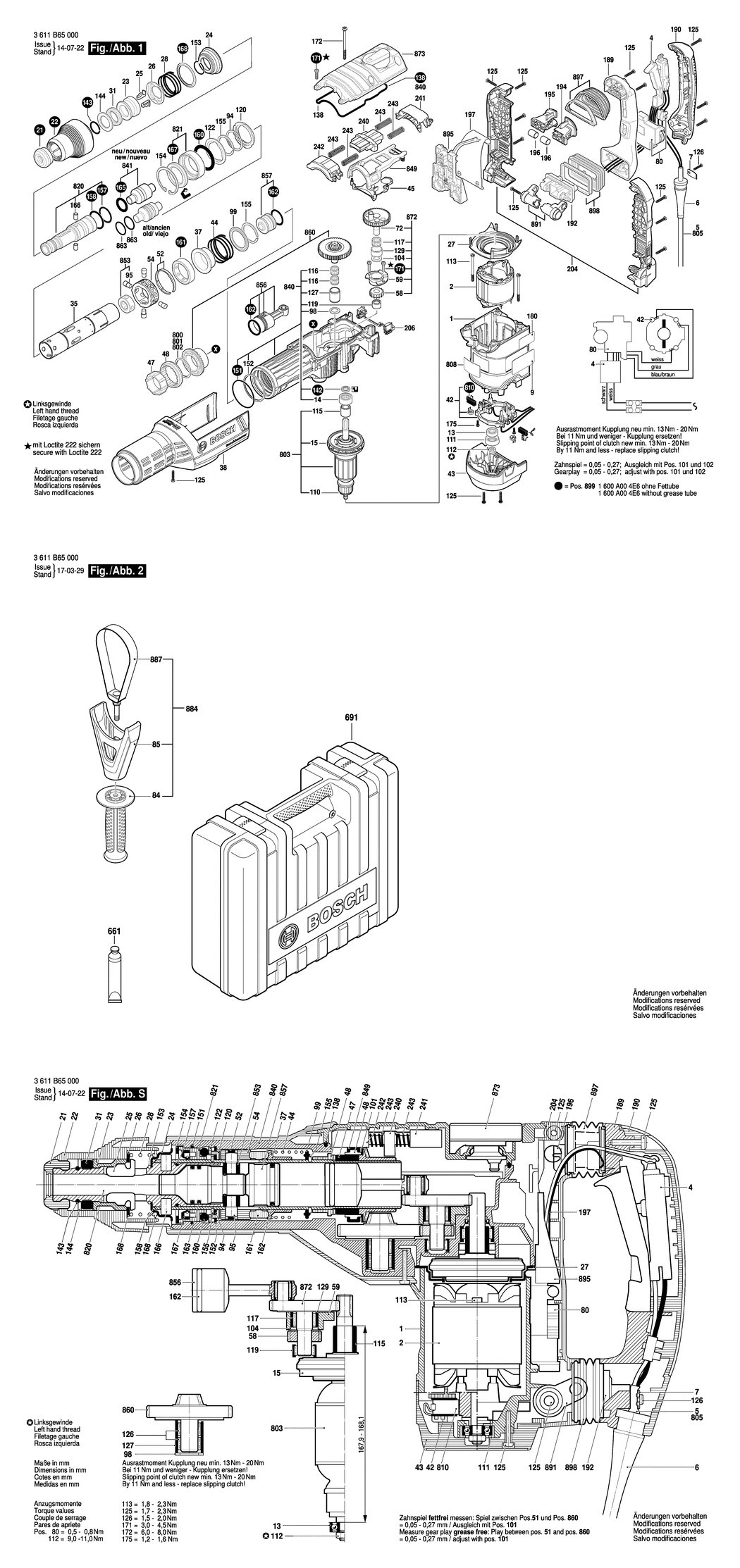 Bosch GBH 8-45 DV / 3611B65000 / EU 230 Volt Spare Parts