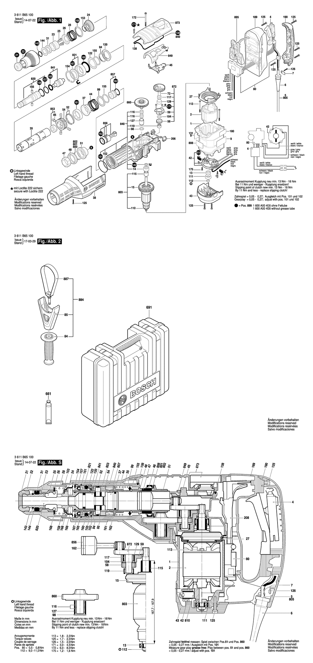 Bosch GBH 8-45 D / 3611B65100 / EU 230 Volt Spare Parts