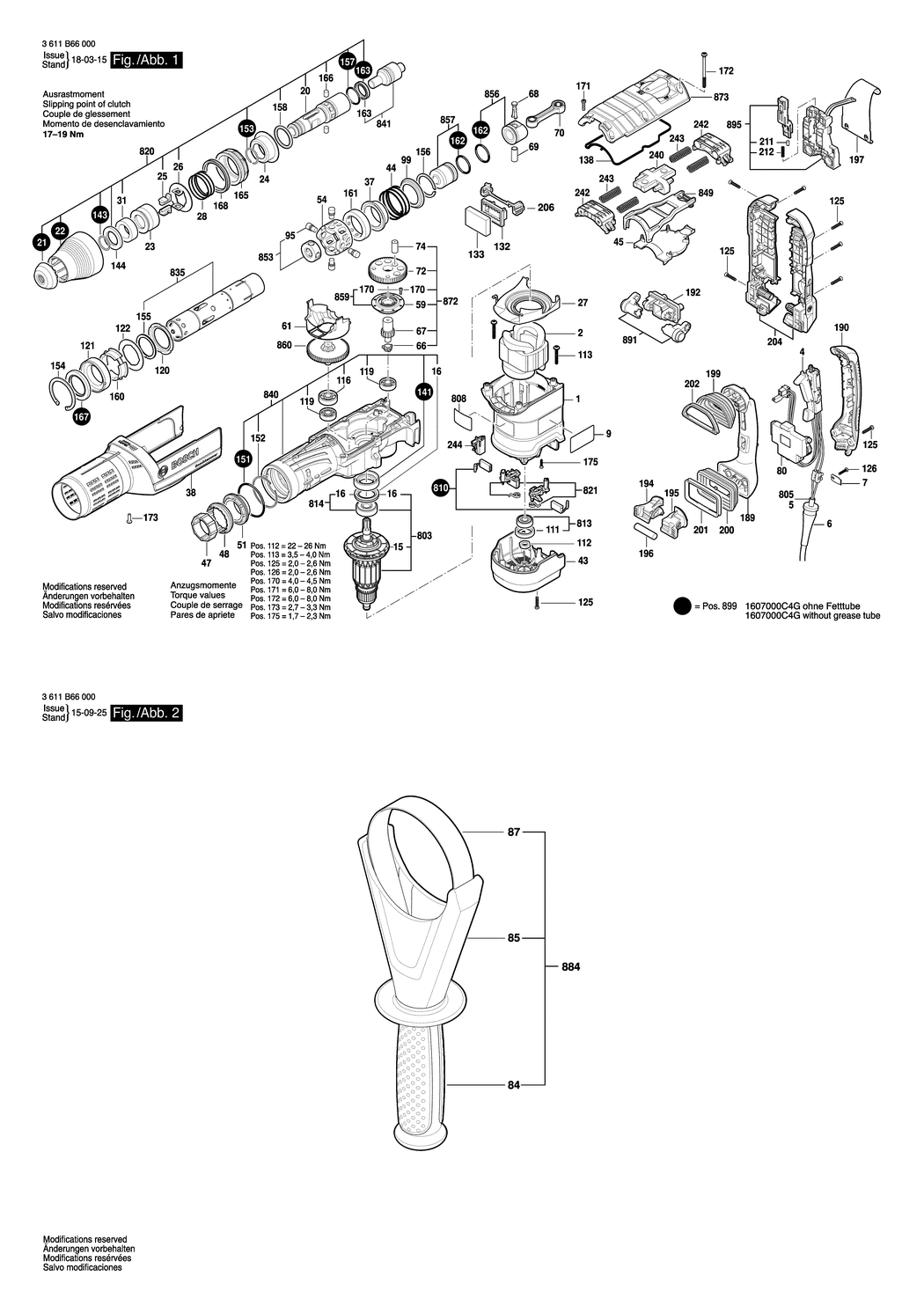 Bosch GBH 12-52 DV / 3611B66000 / EU 230 Volt Spare Parts