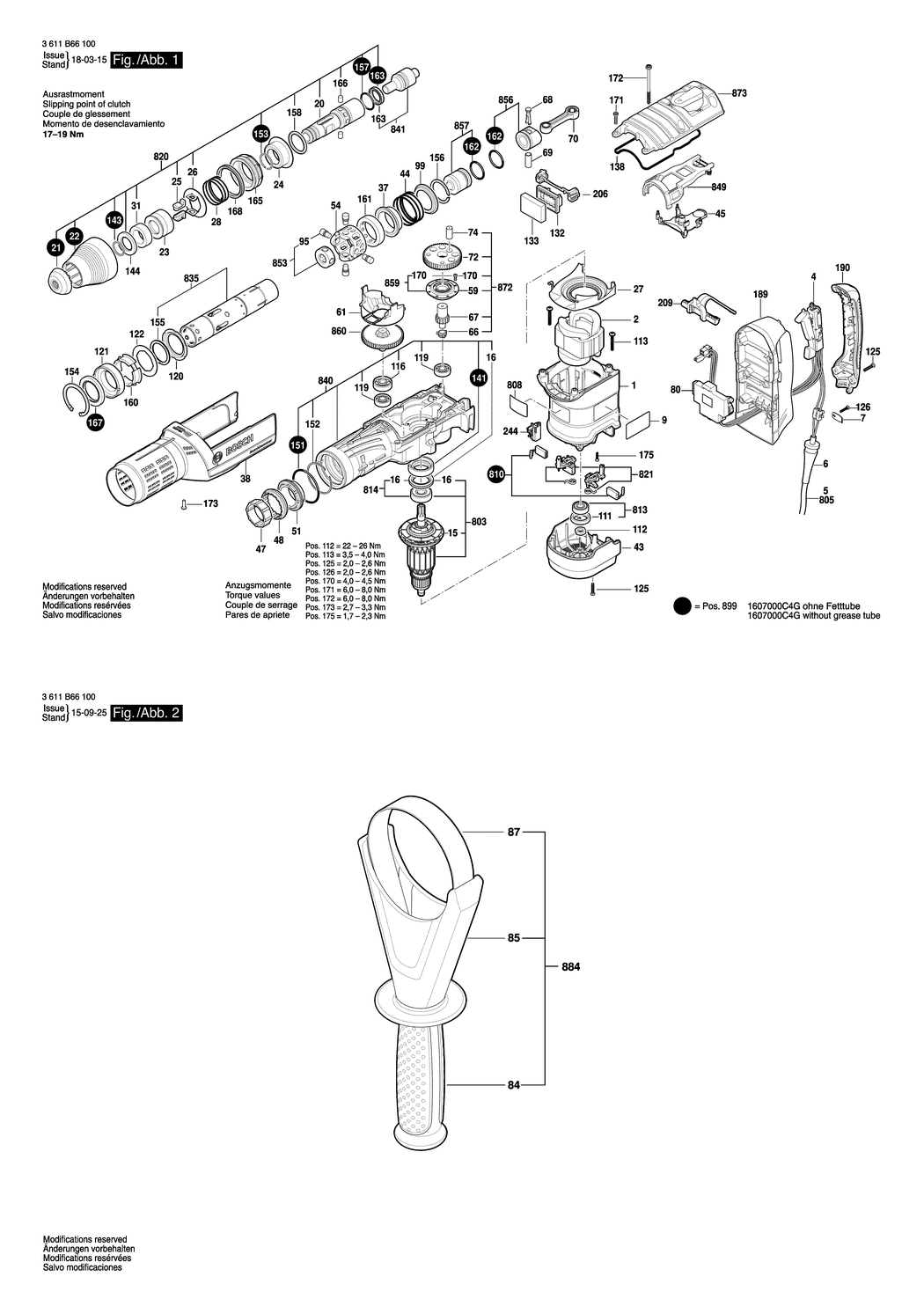 Bosch GBH 12-52 D / 3611B66130 / CH 230 Volt Spare Parts