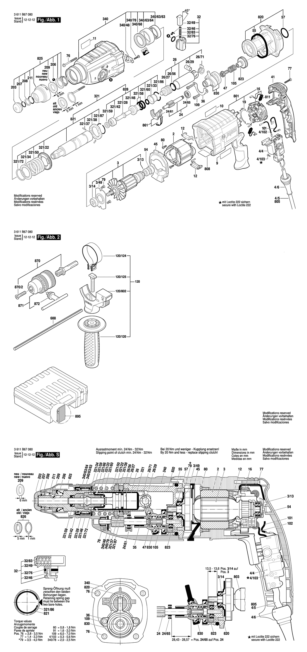 Bosch GBH 2-28 D / 3611B67080 / --- 220 Volt Spare Parts