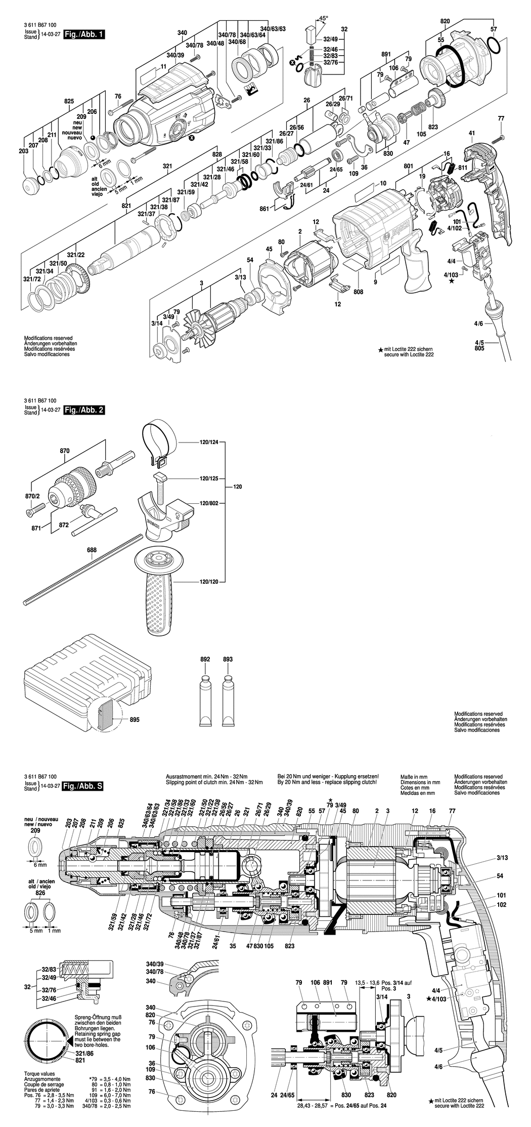 Bosch GBH 2-28 DV / 3611B67100 / --- 230 Volt Spare Parts