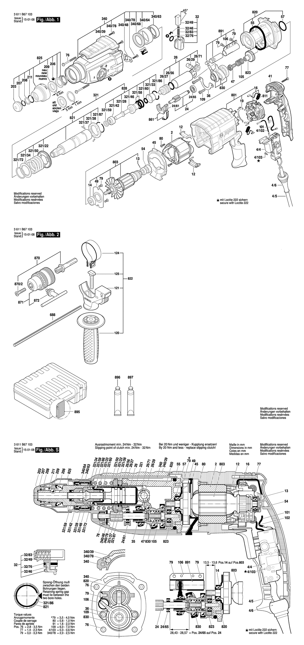 Bosch GBH 2-25 DV / 3611B67103 / EU 230 Volt Spare Parts