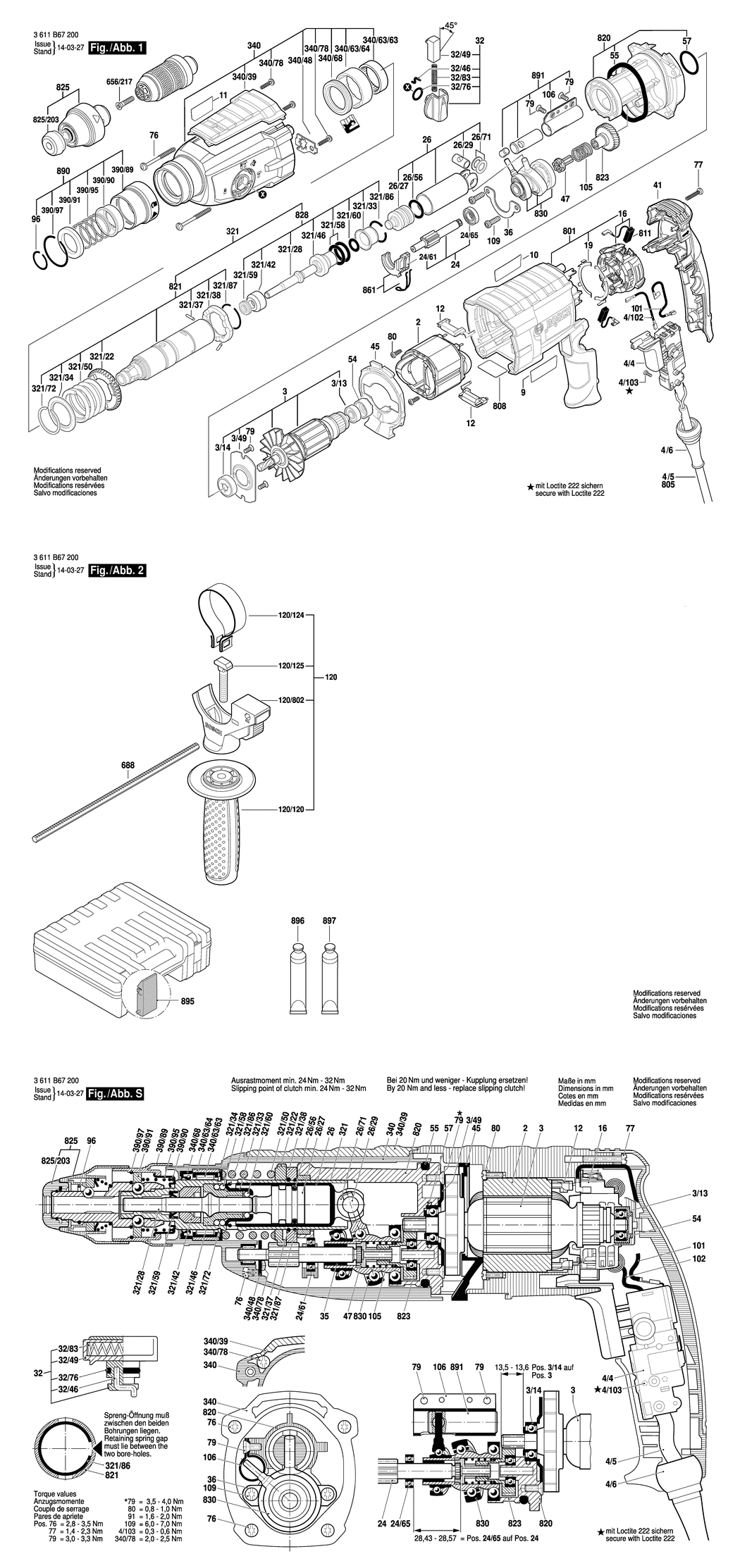 Bosch GBH 2-28 DFV / 3611B67240 / --- 240 Volt Spare Parts