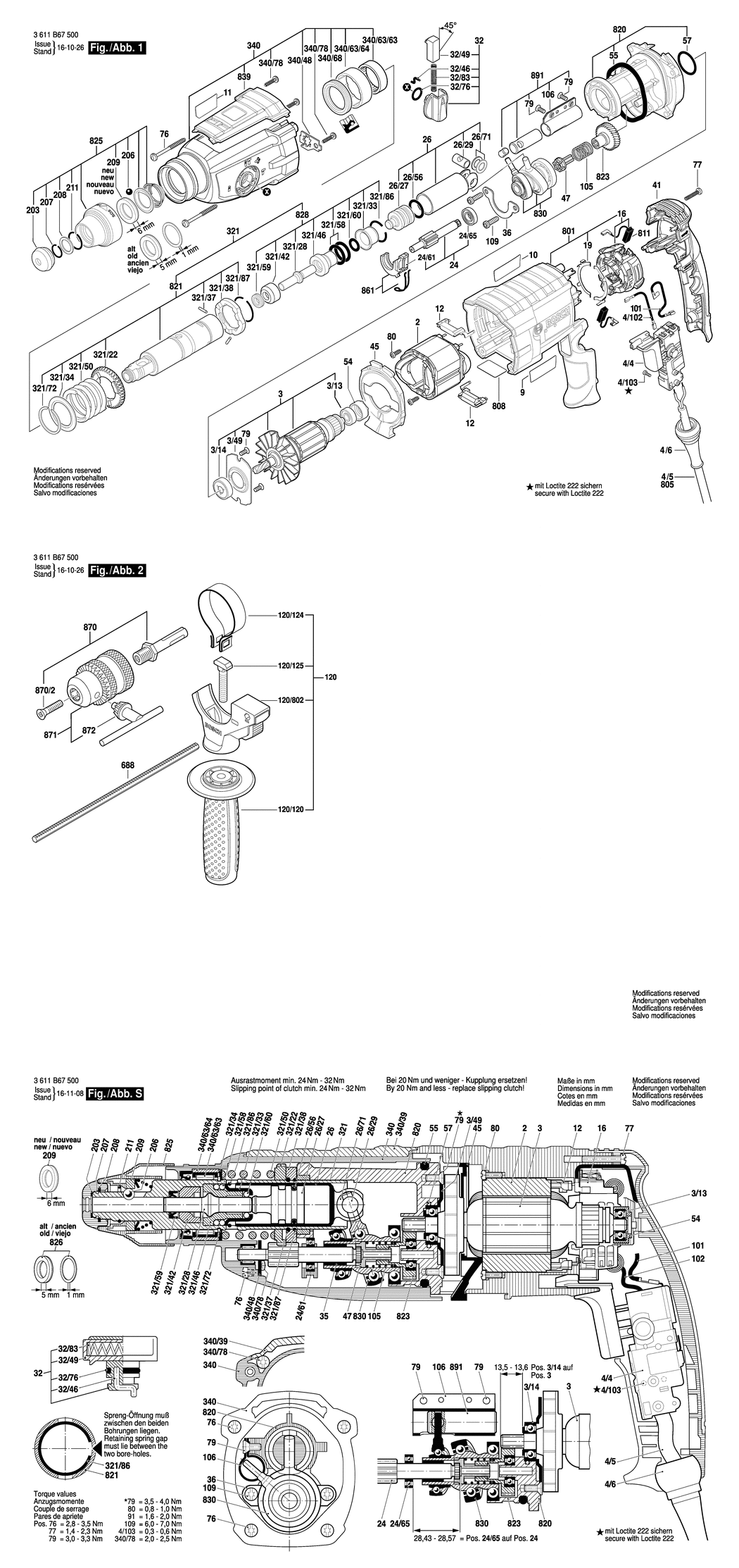 Bosch GBH 2-28 / 3611B675P0 / --- 220 Volt Spare Parts