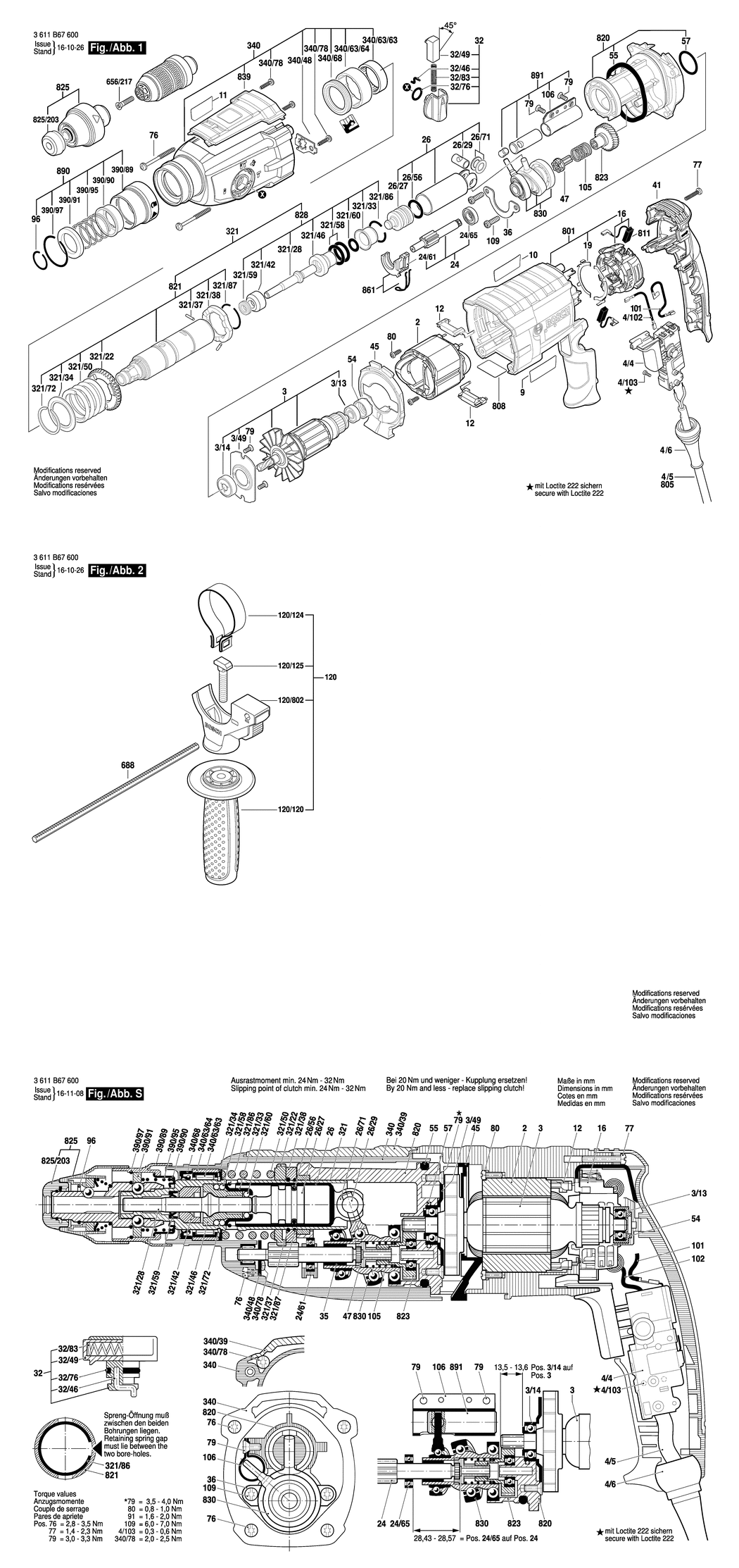 Bosch GBH 2-28 F / 3611B676P0 / --- 220 Volt Spare Parts