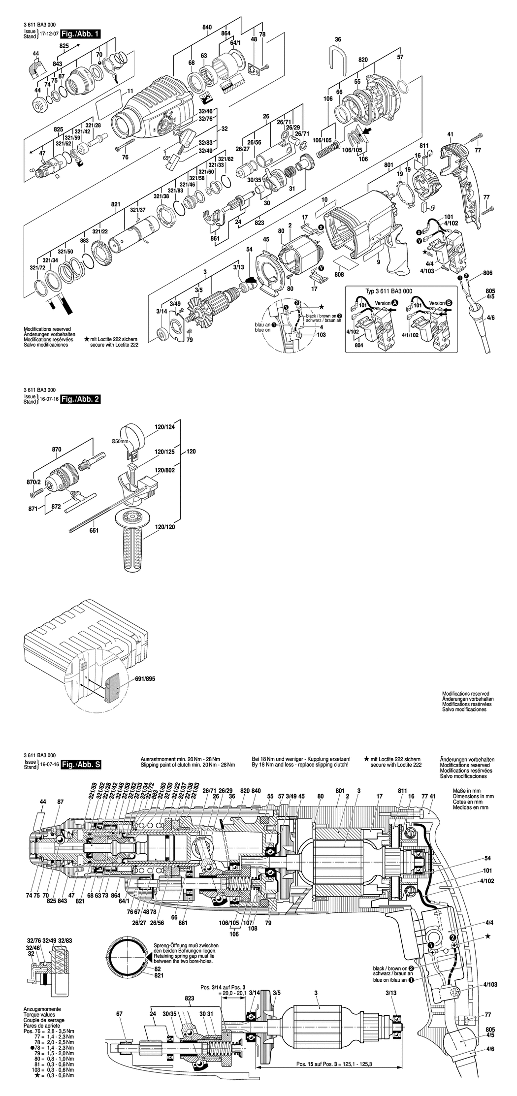 Bosch GBH 2-26  D/DF / 3611BA3000 / --- 230 Volt Spare Parts