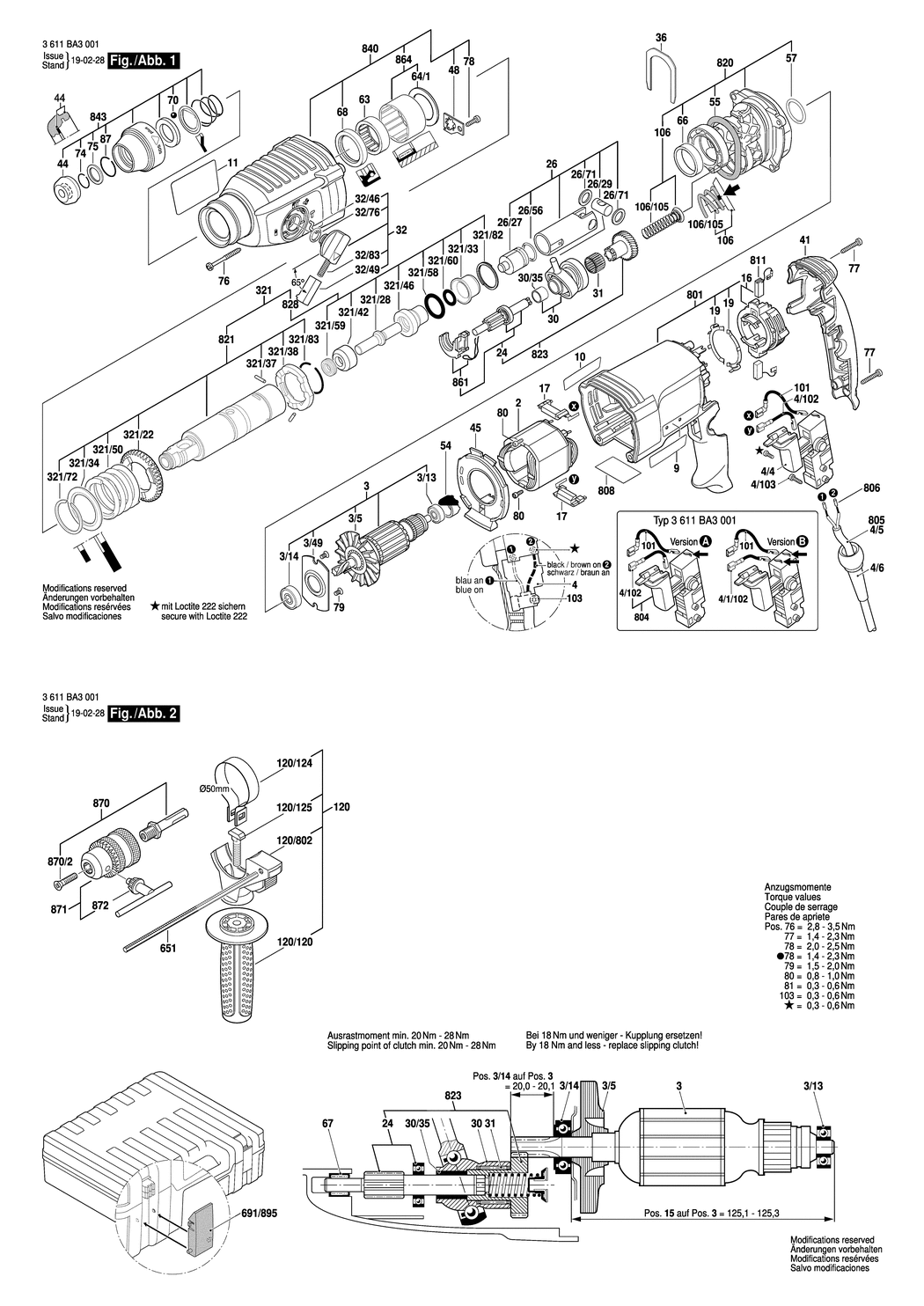 Bosch GBH 2-26 / 3611BA3031 / CH 230 Volt Spare Parts