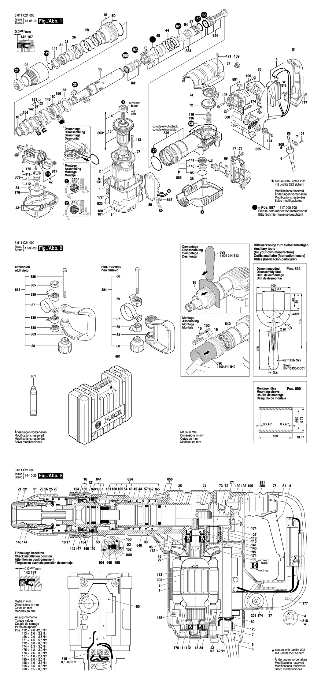 Bosch GSH 5 CE / 3611C21030 / CH 230 Volt Spare Parts