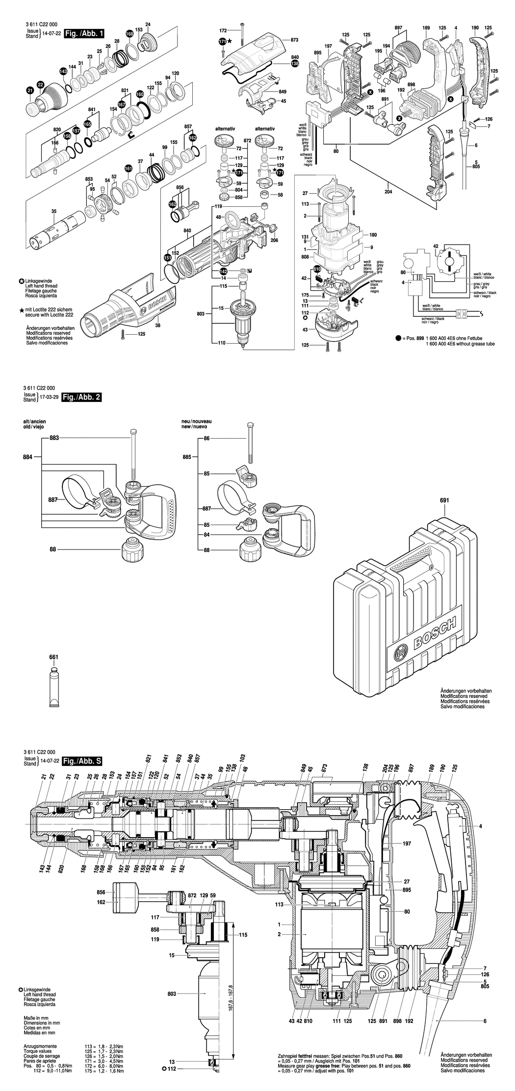 Bosch GSH 7 VC / 3611C22000 / EU 230 Volt Spare Parts