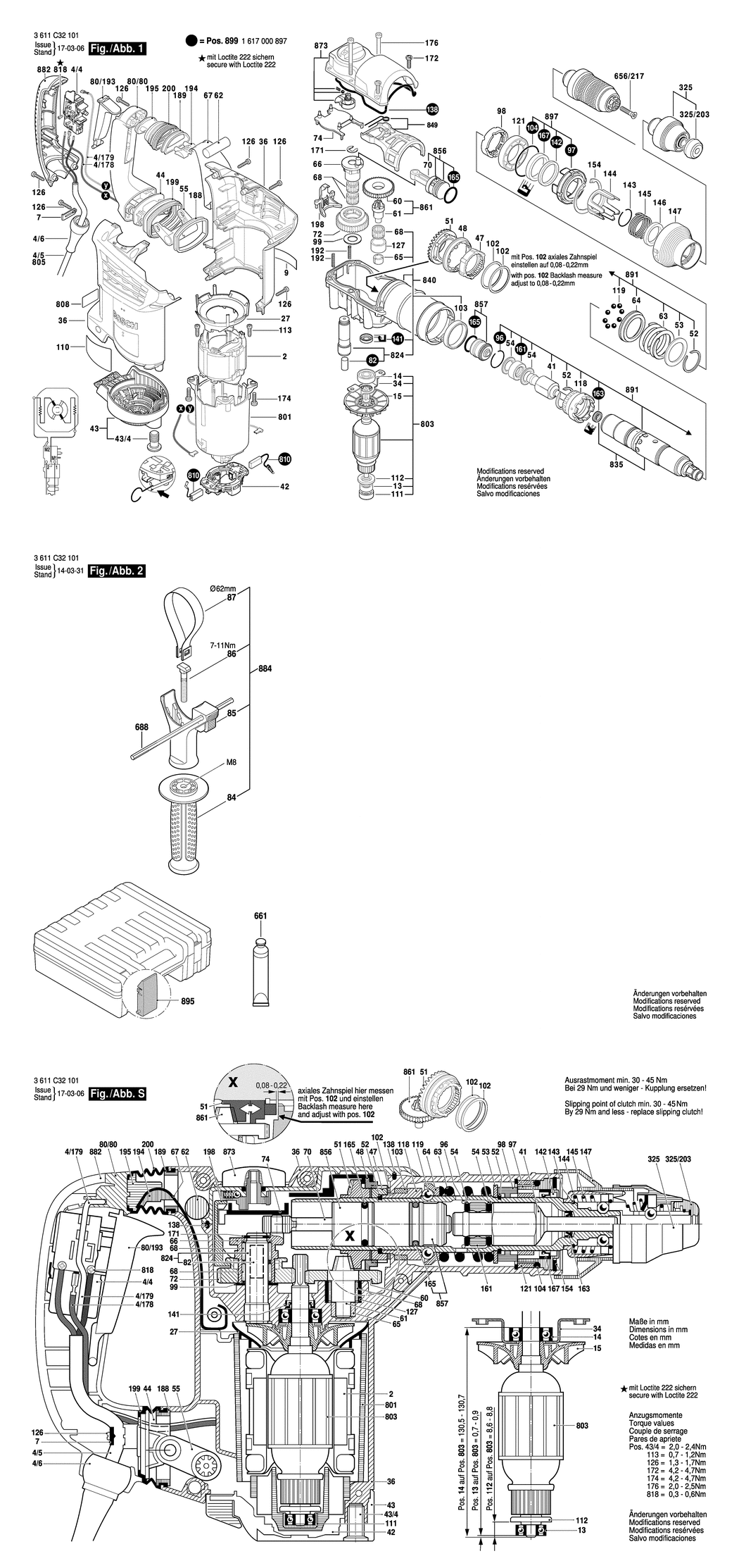 Bosch GBH 4-32 DFR / 3611C32101 / EU 230 Volt Spare Parts